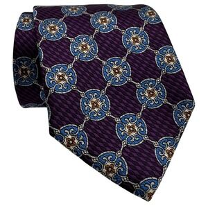 Jos A Bank Limited Edition Silk Tie Mens Purple Blue Medallion Made in Italy